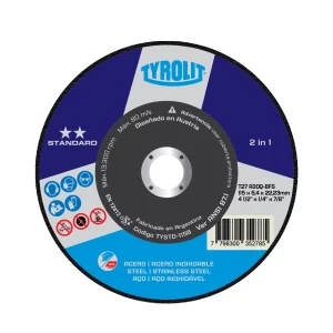 TYROLIT disco desbaste STANDARD aceros y aceros inoxidables amoladora CENTRO DEPRIMIDO eje 22.23mm