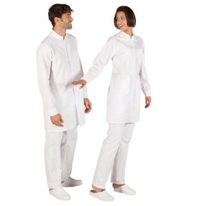 Bata Blanca Manga Larga Puños Cerrado Botones a Presión